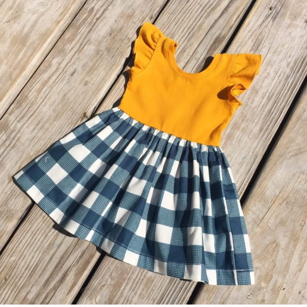 Cutest mustard and blue gingham dress - boutique